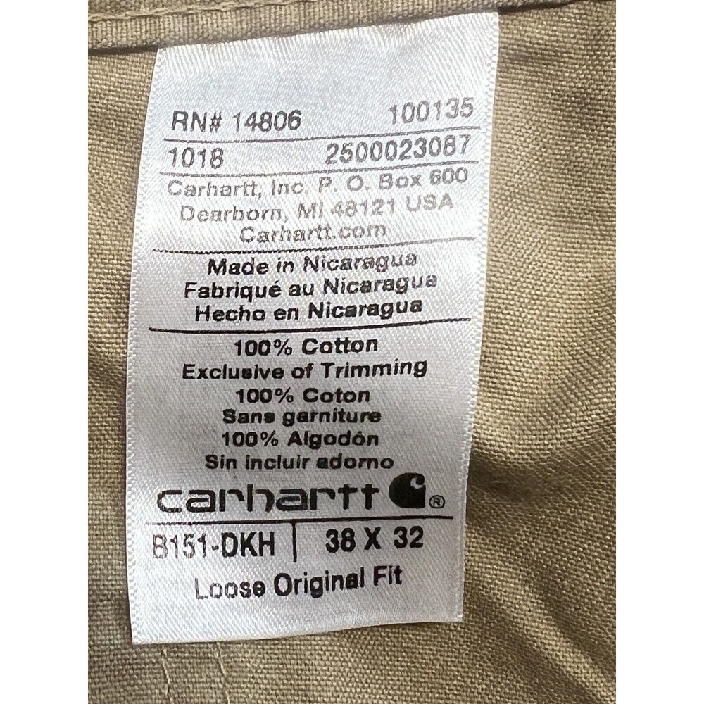 Carhartt Work Pants Mens 38x32 Khaki B151-DKH Loose Fit Canvas Carpenter Rugged - Picture 5 of 9